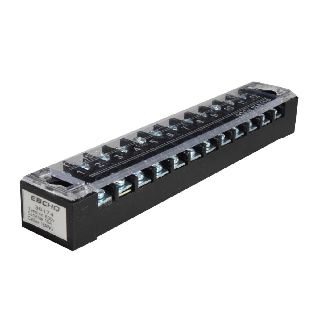 Regleta l Bornera de Conexión l Bloque de Terminales l 12 Polos l 15 A l 600 V
