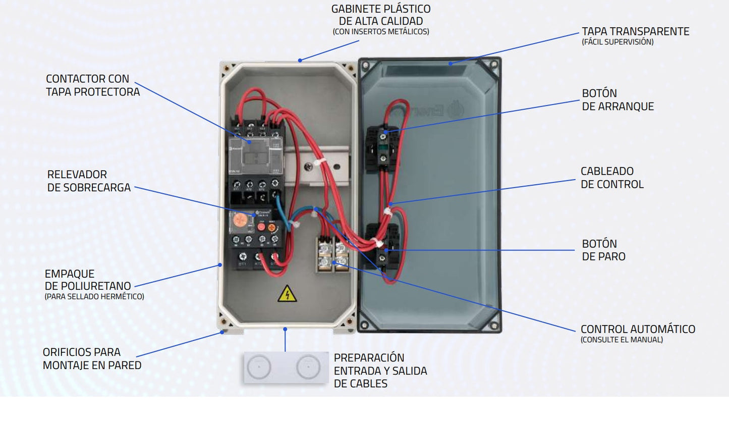 Arrancador Directo ENERWELL l 9 - 13Amp l 220VAC l Plastico l IP-65 l Mod. AEWTP