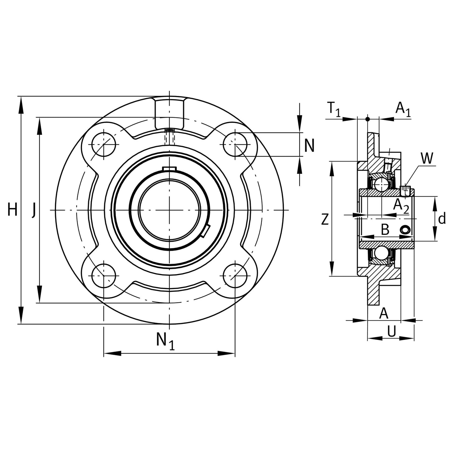 Chumacera Flanche Red. 4H UCFC205-16 l Eje de 1"