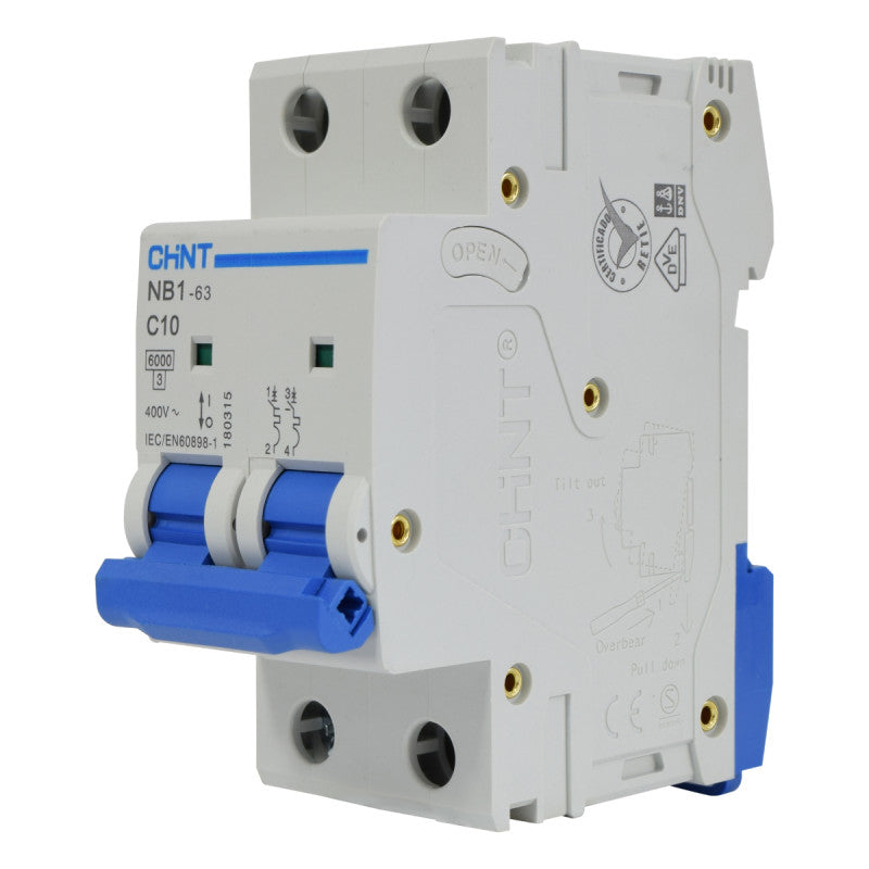 Mini Breaker Termomagnético Riel l 2 Polos l 10A l 6KA l NB1-63 2P C10 6KA l CHINT