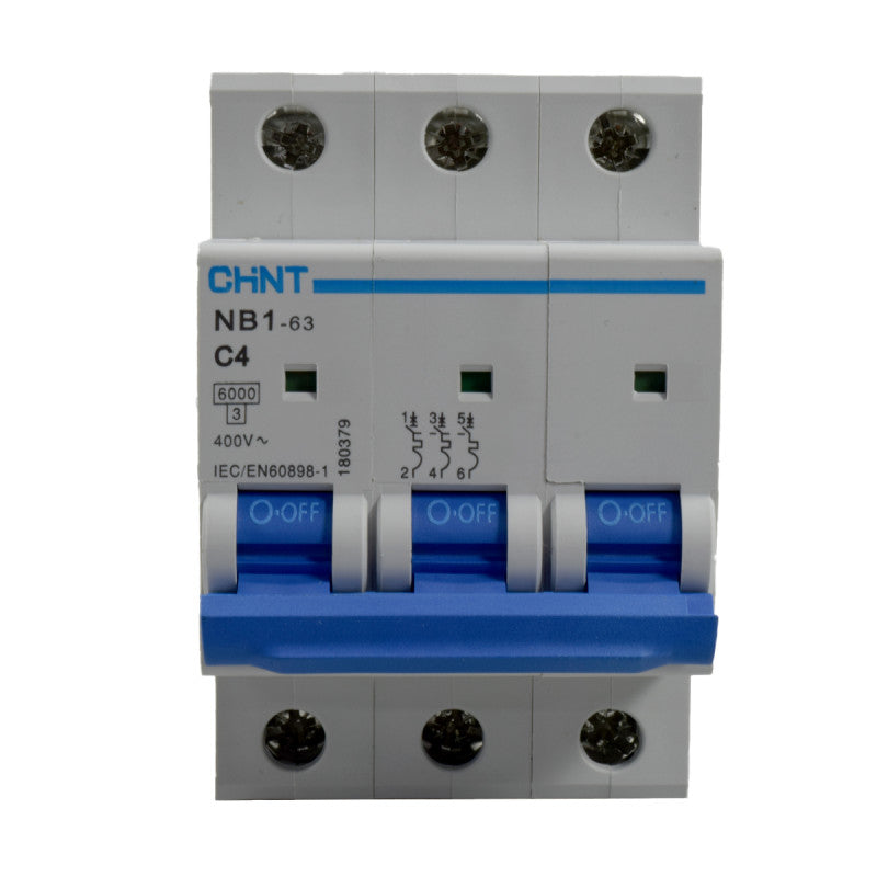 Mini Breaker Termomagnético Riel l 3 Polos l 4A l 6KA l NB1-63 3P C4 6KA l CHINT