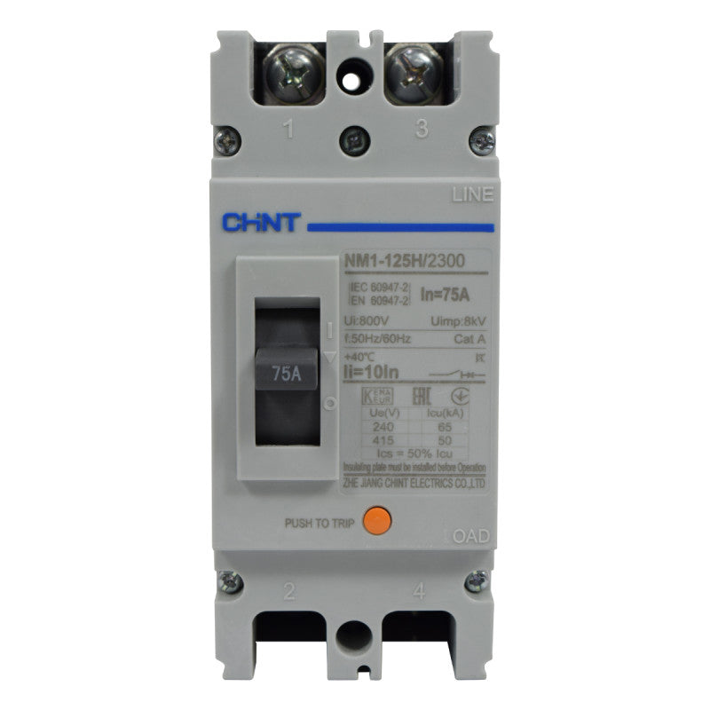 Breaker Totalizador Termomagnético l 2 Polos l 75A l 50KA / 65KA l NM1-125H l CHINT