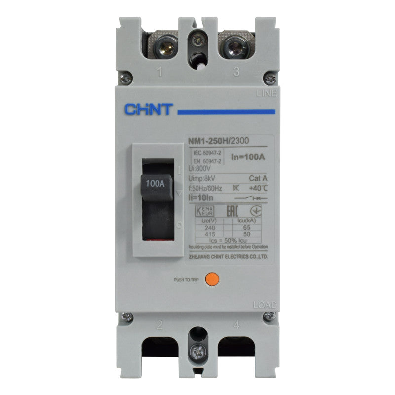 Breaker Totalizador Termomagnético l 2 Polos l 100A l 50KA / 65KA l NM1-250H l CHINT