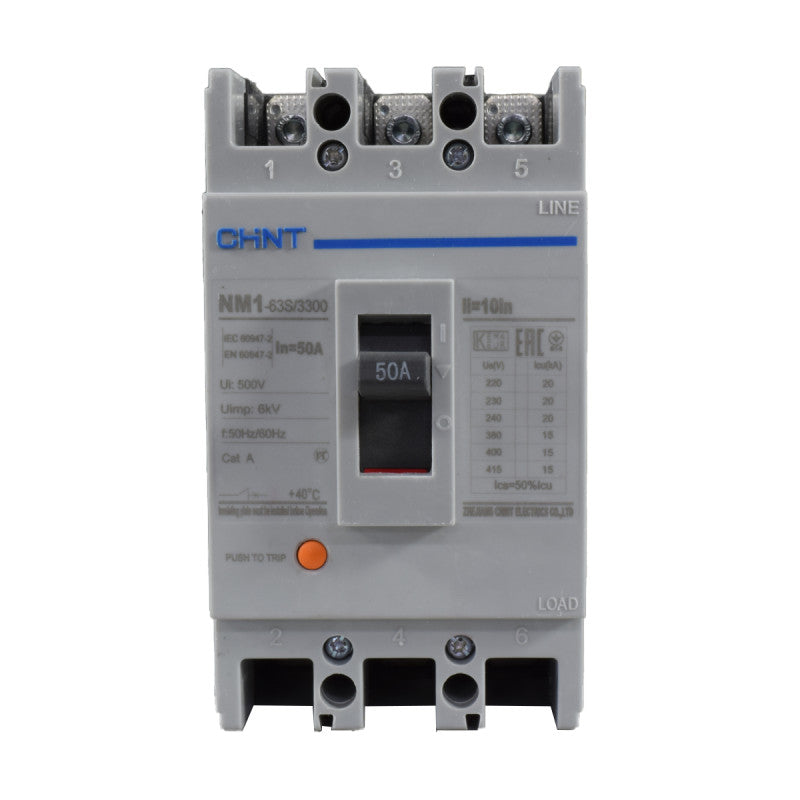 Breaker Totalizador Termomagnético l 3 Polos l 50A l 15KA / 20KA l NM1-63S l CHINT