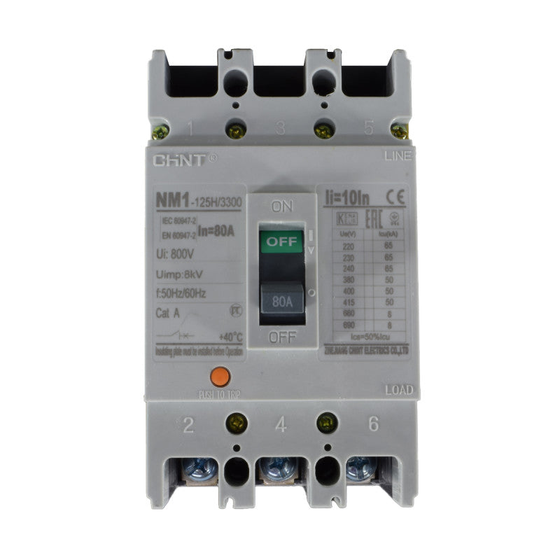 Breaker Totalizador Termomagnético l 3 Polos l 80A l 50KA / 65KA l NM1-125H l CHINT