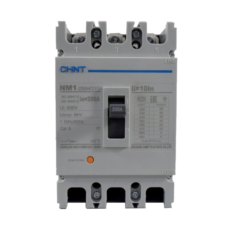 Breaker Totalizador Termomagnético l 3 Polos l 200A l 50KA / 65KA l NM1-250H l CHINT