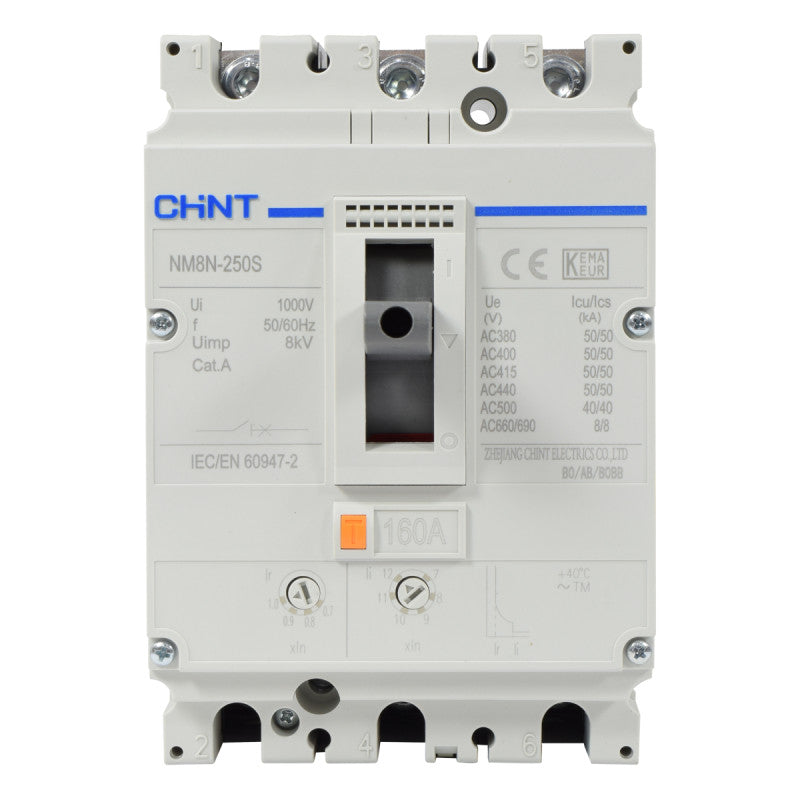 Breaker Totalizador Termomagnético Ajustable l 3 Polos l 112 - 160A l 50KA / 50KA l NM8N-250S l CHINT