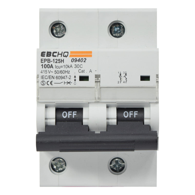 Mini Breaker Termomagnético Riel l 2 Polos l 100A l 10KA l EPB125H/2-C100 l EBCHQ
