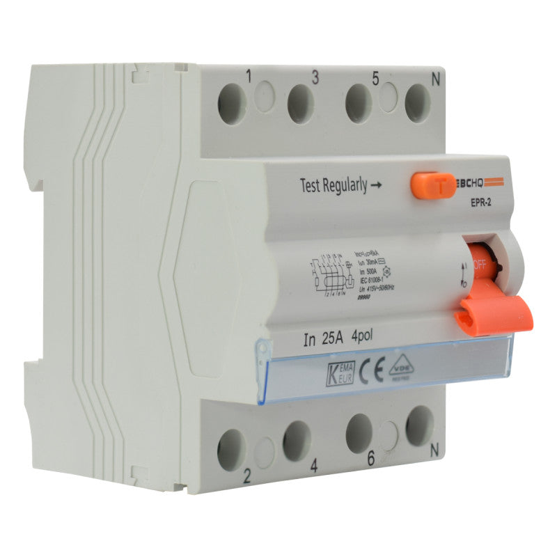 Breaker Diferencial Riel l 4 Polos l 25A l 6KA l EPR-2 4/25/30 l EBCHQ