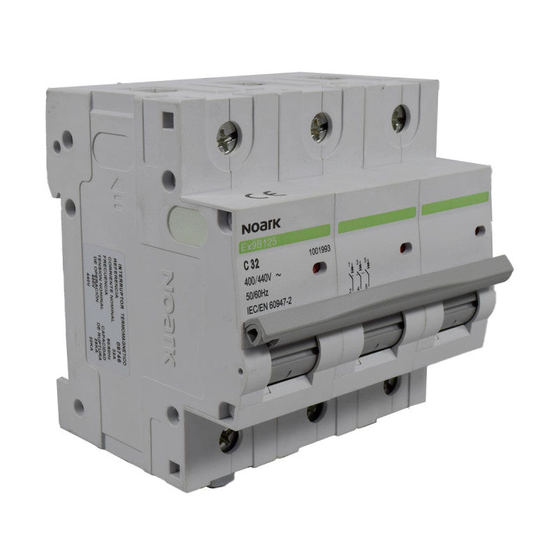 Mini Breaker Termomagnético Riel l 3 Polos l 32A l 25KA l Ex9B125 3P C32 l NOARK