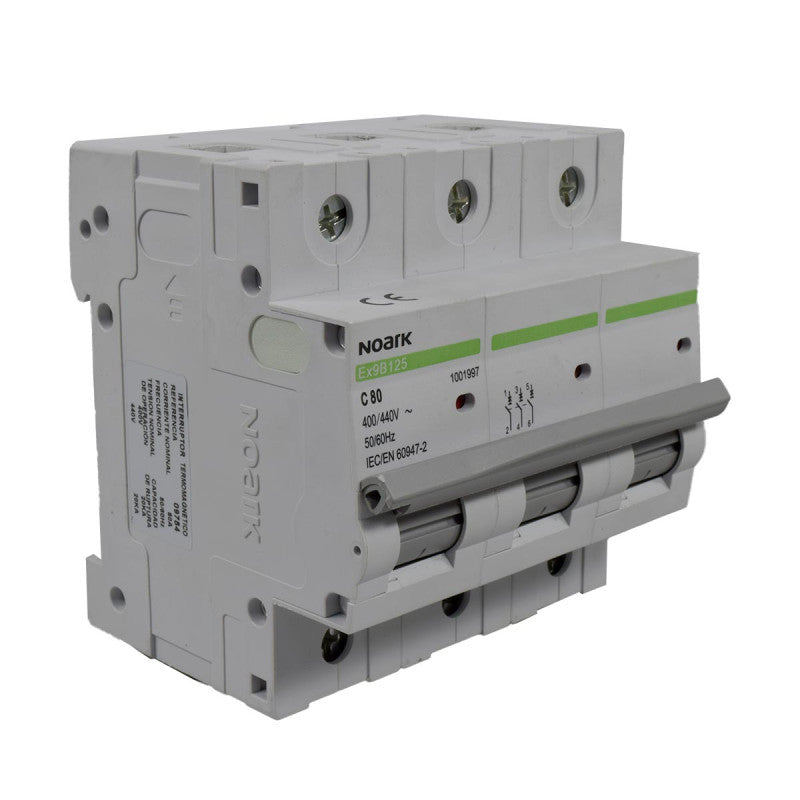 Mini Breaker Termomagnético Riel l 3 Polos l 80A l 20KA l Ex9B125 3P C80 l NOARK