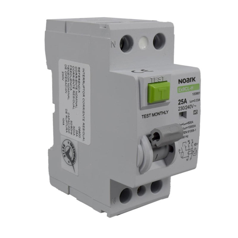 Breaker Diferencial Riel l 2 Polos l 25A l 10KA l Ex9CL-H 2P 25A A 30mA l NOARK