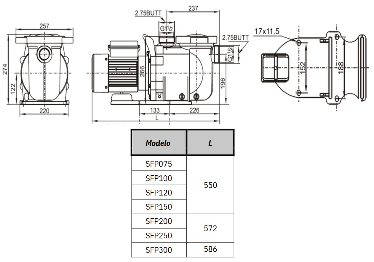 Bomba de Piscina MAAAXPUMP SFP300 l 3 HP l 220V l 1-1/2" X 1-1/2" l 530 lpm l 22,5 m