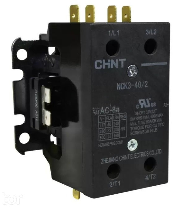 Contactor Chint Para Aire Acondicionado  2x40A - Bobina 230VAC  NCK3 - 40/2
