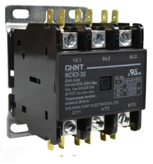 Contactor Chint Para Aire Acondicionado  3x30A - Bobina 230VAC  NCK3 - 30/3