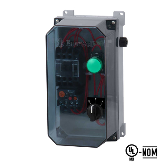 Arrancador Directo - Manual / Automático, con interruptor neumatico ENERWELL l Trifásico l 12 - 18Amp l 220VAC l Plastico l IP-65 l Mod. AEWTP-S