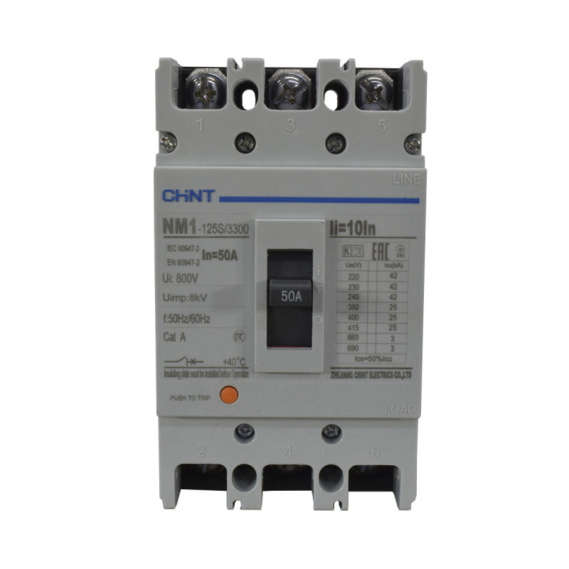 Breaker Totalizador Termomagnético l 3 Polos l 50A l 25KA / 42KA l NM1-125S l CHINT
