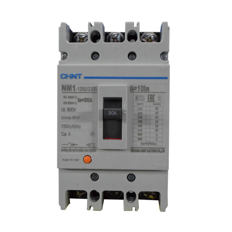 Breaker Totalizador Termomagnético l 3 Polos l 80A l 25KA / 42KA l NM1-125S l CHINT