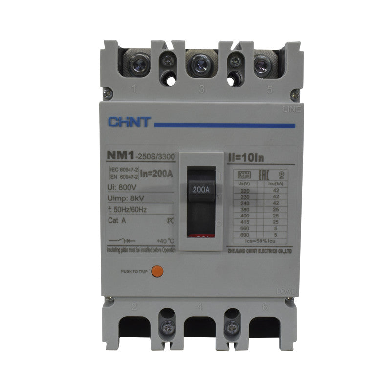 Breaker Totalizador Termomagnético l 3 Polos l 200A l 25KA / 42KA l NM1-250S l CHINT
