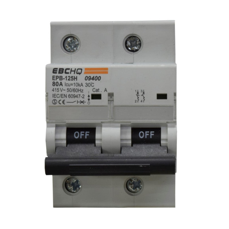 Mini Breaker Termomagnético Riel l 2 Polos l 80A l  10KA l EPB125H/2-C80 l EBCHQ