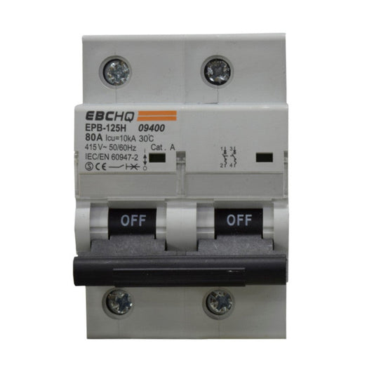 Mini Breaker Termomagnético Riel l 2 Polos l 80A l  10KA l EPB125H/2-C80 l EBCHQ