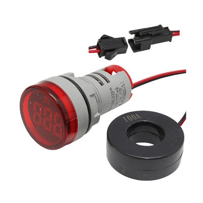 Luz Piloto Indicador Redondo l Corriente l 22mm l 220VAC l Rango de 0-100A l Rojo