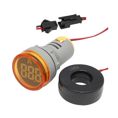 Luz Piloto Indicador Redondo l Corriente l 22mm l 220VAC l Rango de 0-100A l Amarillo