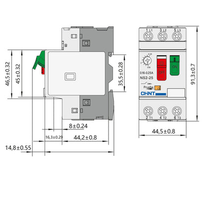 Medidas Guardamotor CHINT NS2-25 13 - 18 Amperios