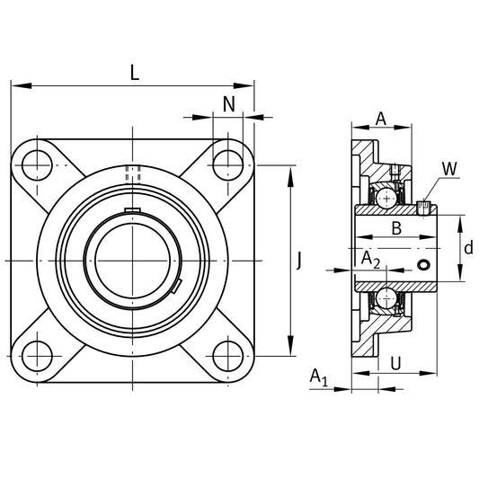 Chumacera Flanche Cuad. 4H UCF213 l 65mm