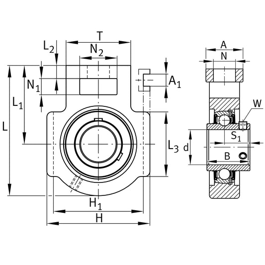 Chumacera Tensora UCT218-56 l Eje de 3-1/2"