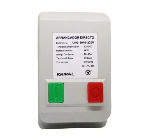 Arrancador Directo KRIPAL l 28 - 40Amp l 220VAC l Base Metálica + Cubierta Plastica l IP-44 l Mod. UKQ-40MB