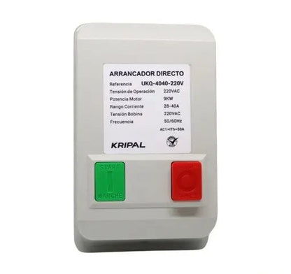 Arrancador Directo KRIPAL l 28 - 40Amp l 220VAC l Base Metálica + Cubierta Plastica l IP-44 l Mod. UKQ-40MB