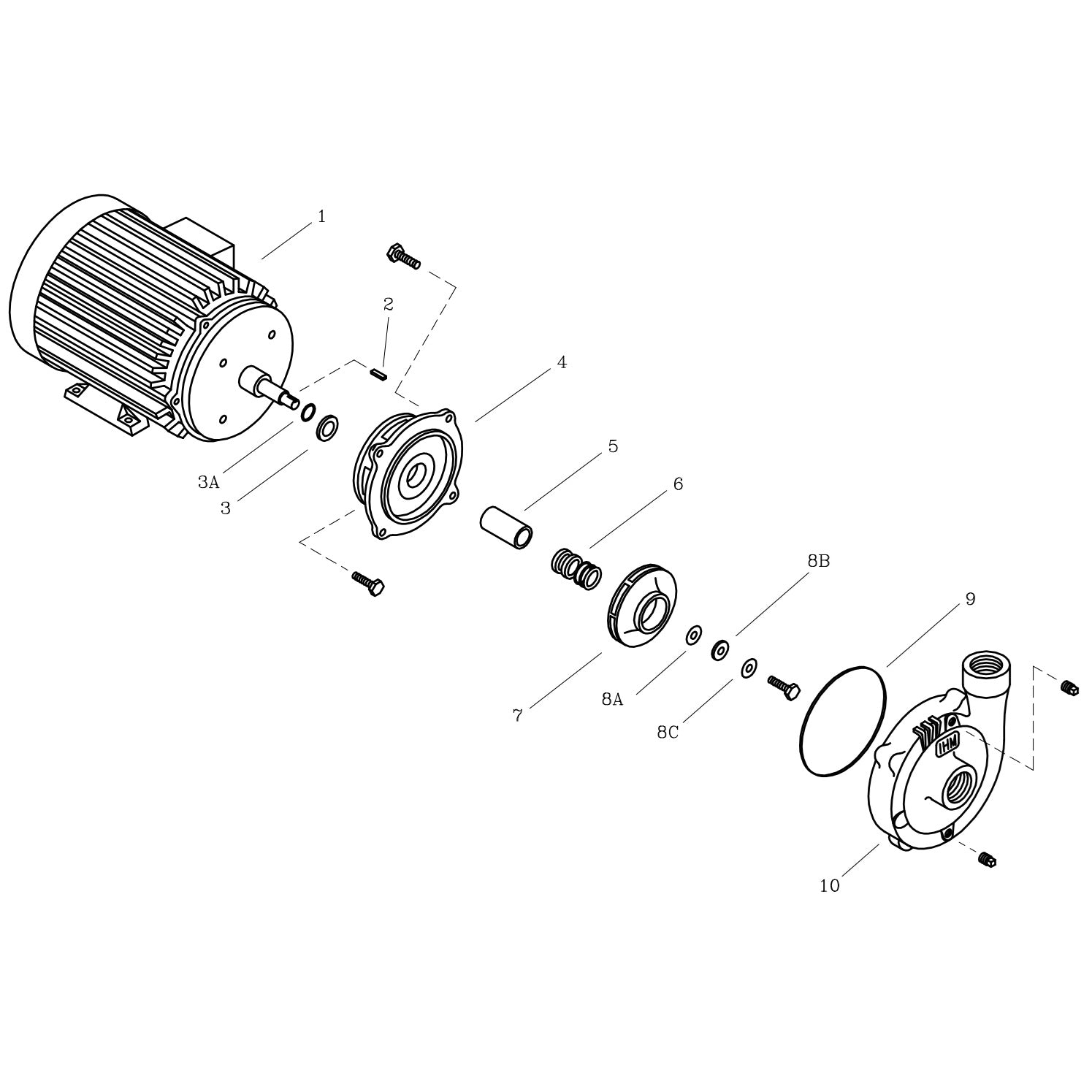 Despiece Bomba Centrífuga 10HP 80GPM 3F 1-1/2"x1-1/2" IHM