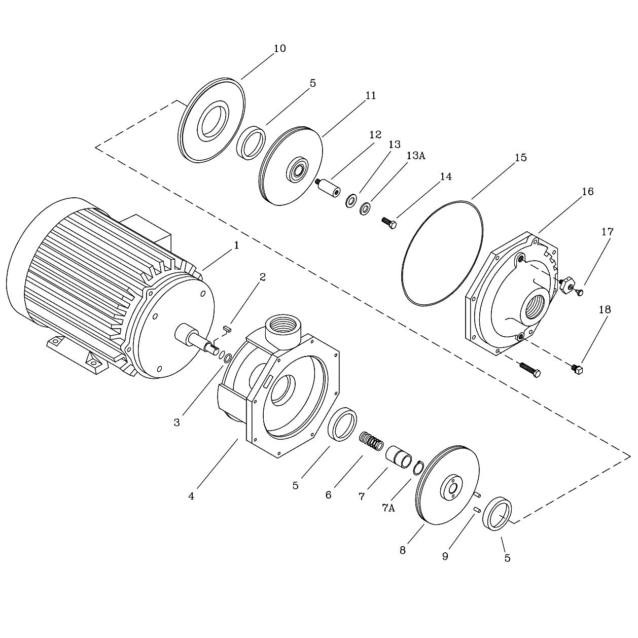 Despiece Bomba Centrífuga 10HP 35GPM 1F 1-1/2"x1-1/2" IHM