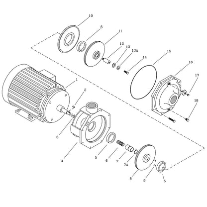 Despiece Bomba Centrífuga 10HP 35GPM 1F 1-1/2"x1-1/2" IHM