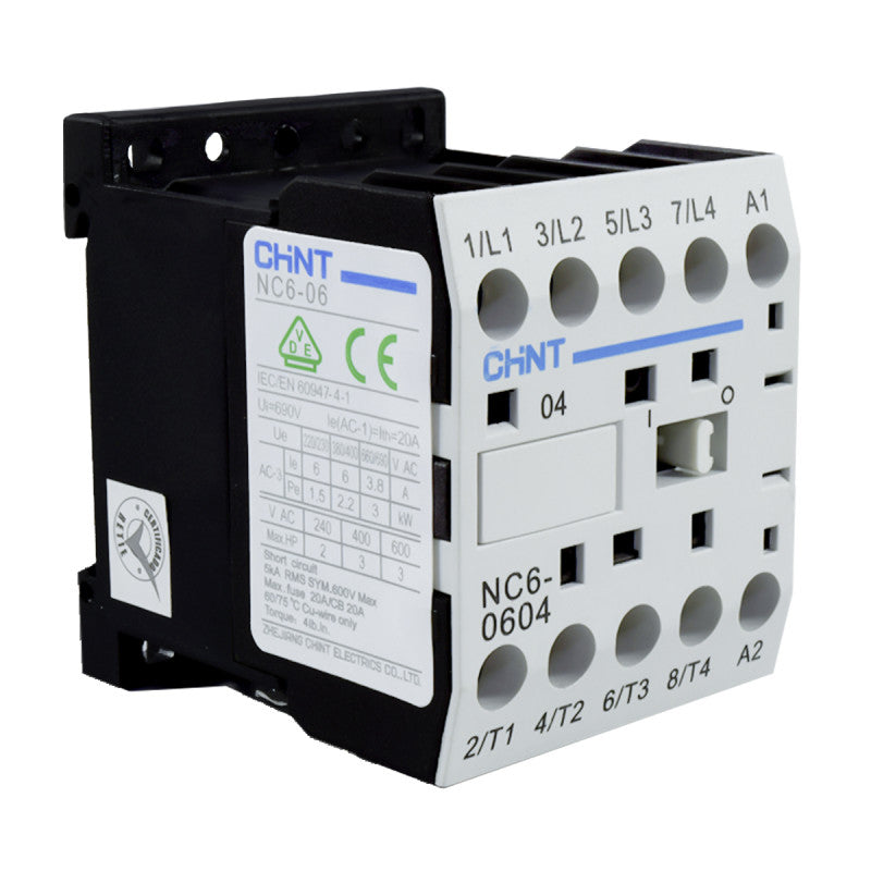 Mini Contactor Auxiliar CHINT 6A AC3 24VAC 4NA - NC6-0604