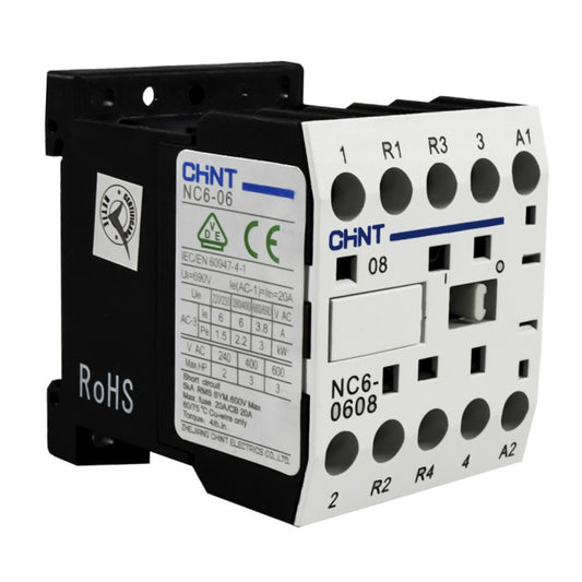 Mini Contactor Auxiliar CHINT 6A AC3 220VAC 2NA+2NC - NC6-0608