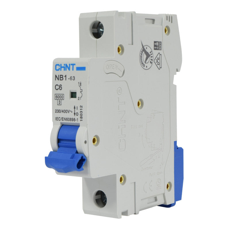 Mini Breaker Termomagnético Riel l 1 Polos l 6A l  6KA l NB1-63 1P C6 6KA l CHINT