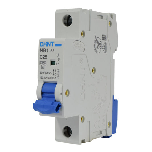 Mini Breaker Termomagnético Riel l 1 Polos l 25A l  6KA l NB1-63 1P C25 6KA l CHINT