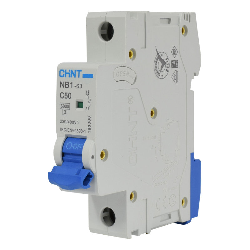 Mini Breaker Termomagnético Riel l 1 Polos l 50A l  6KA l NB1-63 1P C50 6KA l CHINT