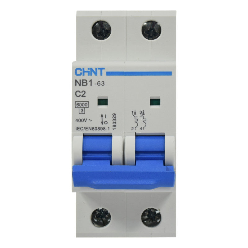 Mini Breaker Termomagnético Riel l 2 Polos l 2A l  6KA l NB1-63 2P C2 6KA l CHINT