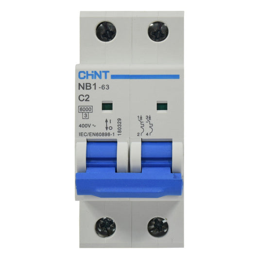 Mini Breaker Termomagnético Riel l 2 Polos l 2A l  6KA l NB1-63 2P C2 6KA l CHINT