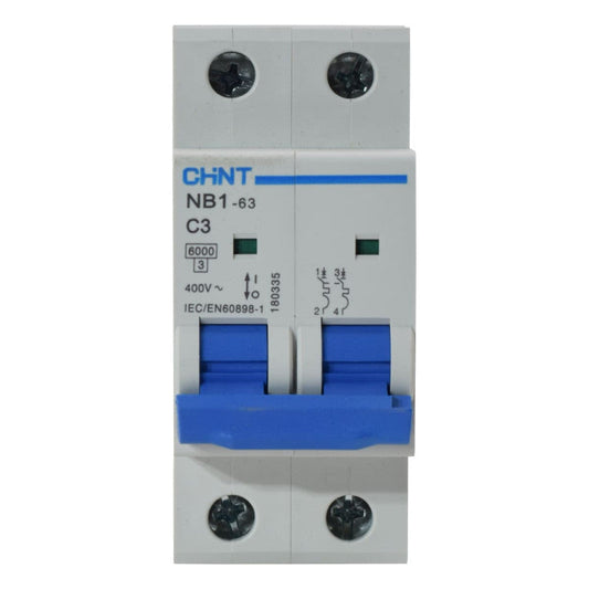 Mini Breaker Termomagnético Riel l 2 Polos l 3A l  6KA l NB1-63 2P C3 6KA l CHINT