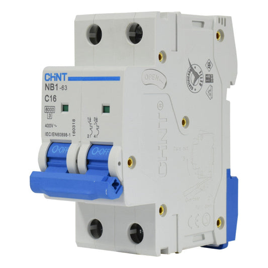 Mini Breaker Termomagnético Riel l 2 Polos l 16A l  6KA l NB1-63 2P C16 6KA l CHINT