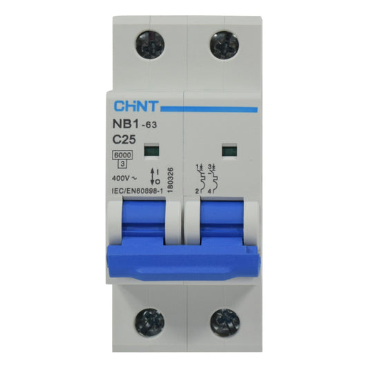 Mini Breaker Termomagnético Riel l 2 Polos l 25A l  6KA l NB1-63 2P C25 6KA l CHINT
