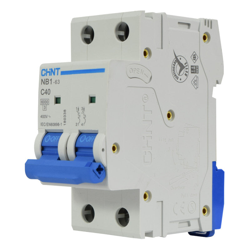 Mini Breaker Termomagnético Riel l 2 Polos l 40A l  6KA l NB1-63 2P C40 6KA l CHINT
