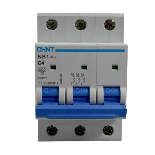 Mini Breaker Termomagnético Riel l 3 Polos l 4A l  6KA l NB1-63 3P C4 6KA l CHINT