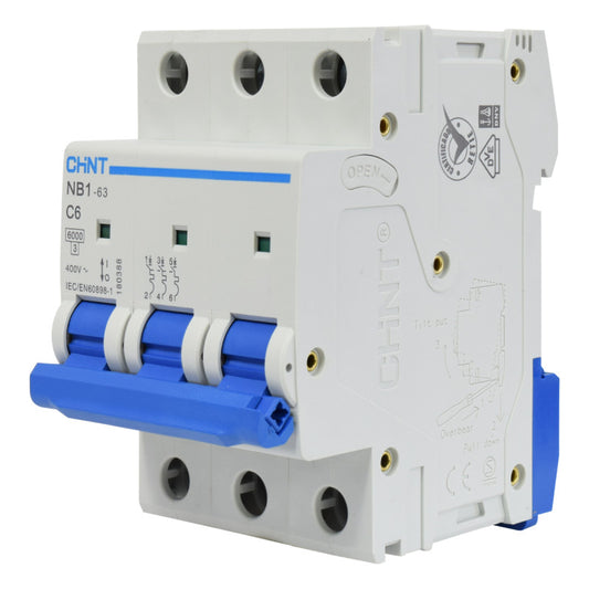 Mini Breaker Termomagnético Riel l 3 Polos l 6A l  6KA l NB1-63 3P C6 6KA l CHINT
