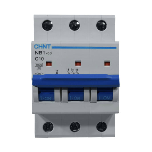 Mini Breaker Termomagnético Riel l 3 Polos l 10A l  6KA l NB1-63 3P C10 6KA l CHINT