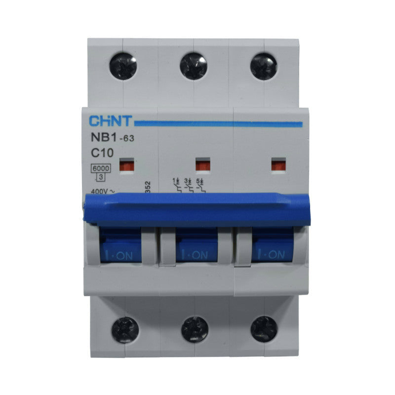 Mini Breaker Termomagnético Riel l 3 Polos l 10A l  6KA l NB1-63 3P C10 6KA l CHINT